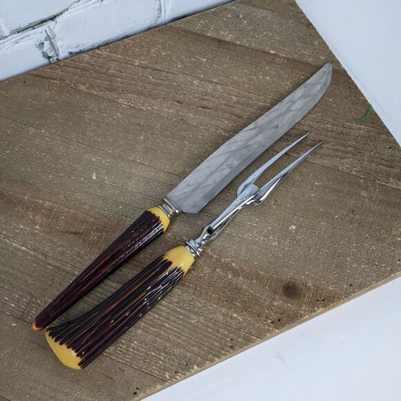 Sheffield Carving knife and Fork Faux antler Stag horn cutlery set - Picture 5 of 6
